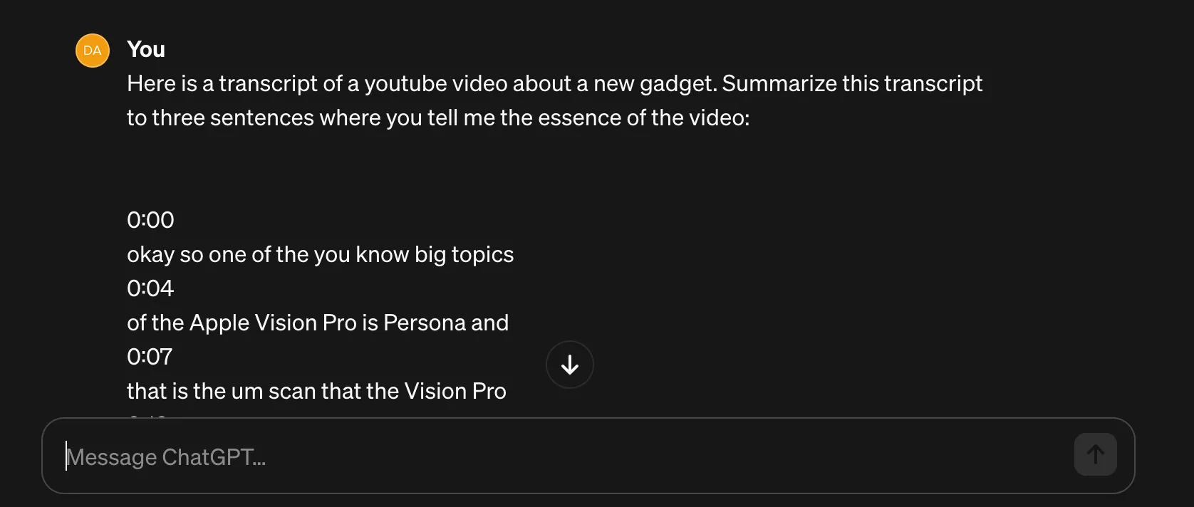 ChatGPT YouTube transcript Summarization